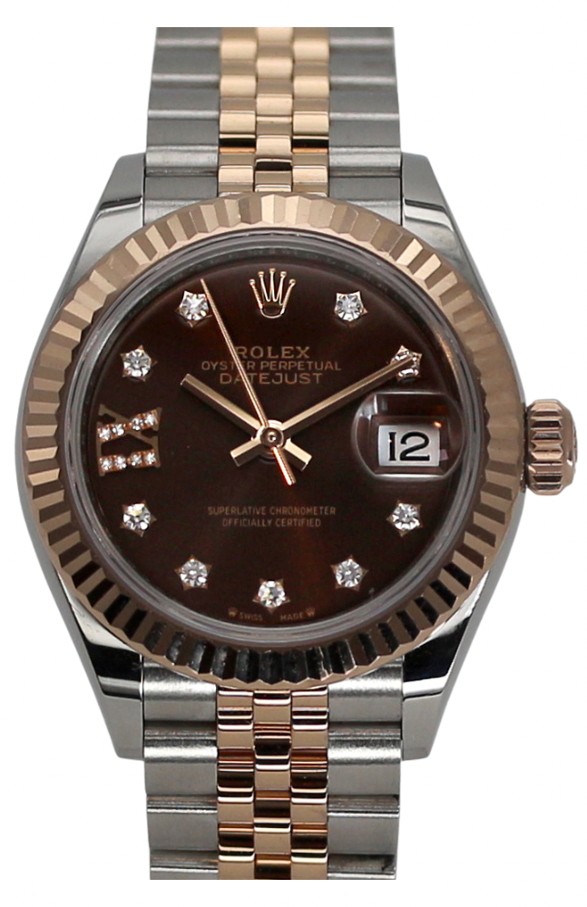 Rolex Lady-Datejust 28 – Chocolate Sunray Diamond Dial (Everose Rolesor) 279171
