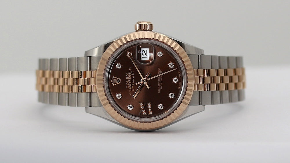 Rolex Lady-Datejust 28 – Chocolate Sunray Diamond Dial (Everose Rolesor) 279171