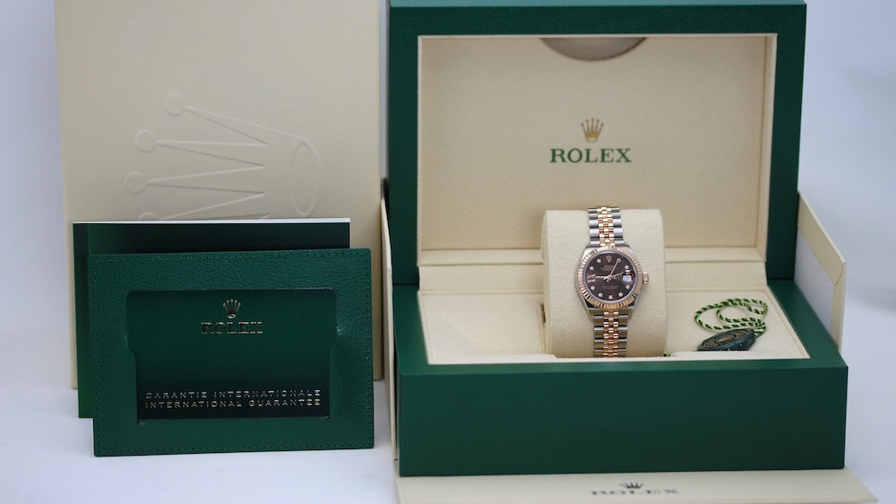 Rolex Lady-Datejust 28 – Chocolate Sunray Diamond Dial (Everose Rolesor) 279171