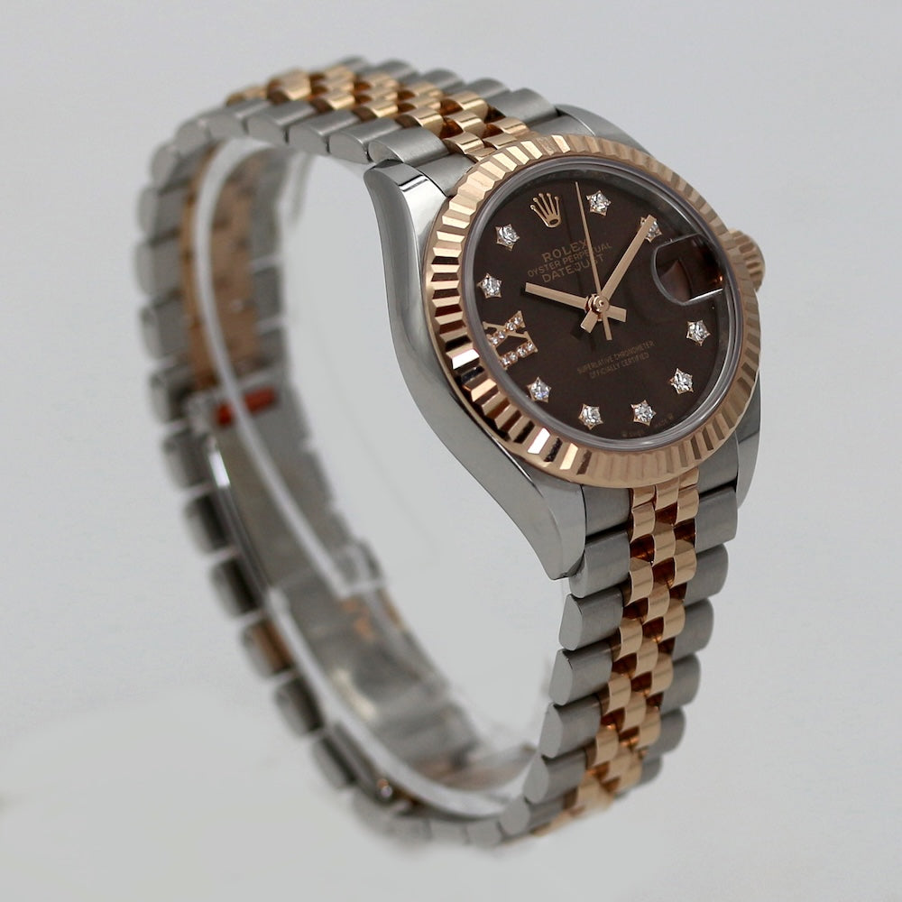Rolex Lady-Datejust 28 – Chocolate Sunray Diamond Dial (Everose Rolesor) 279171