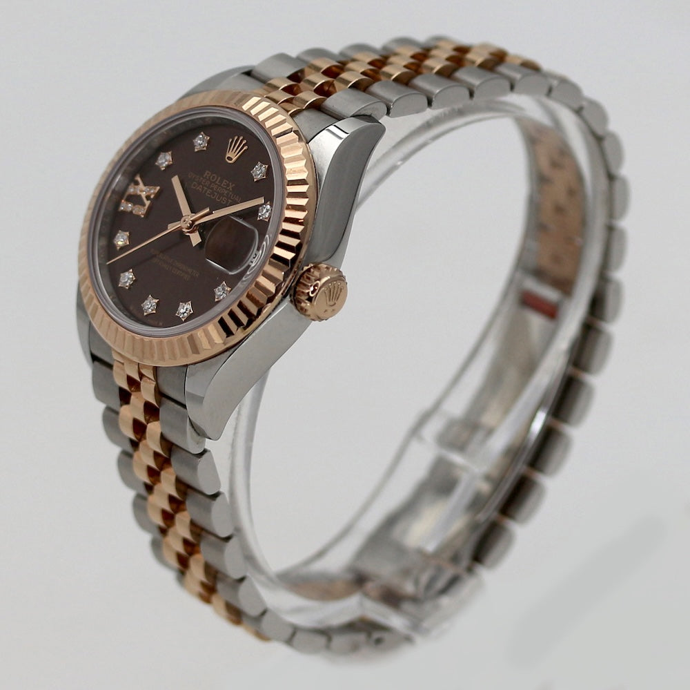 Rolex Lady-Datejust 28 – Chocolate Sunray Diamond Dial (Everose Rolesor) 279171
