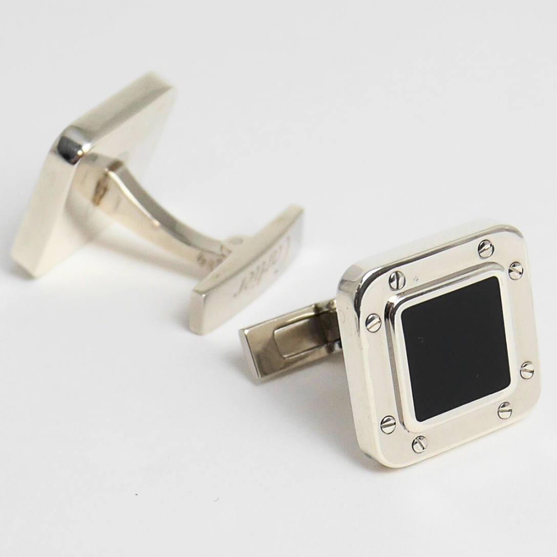 Cartier Santos Cufflinks – Silver & Onyx