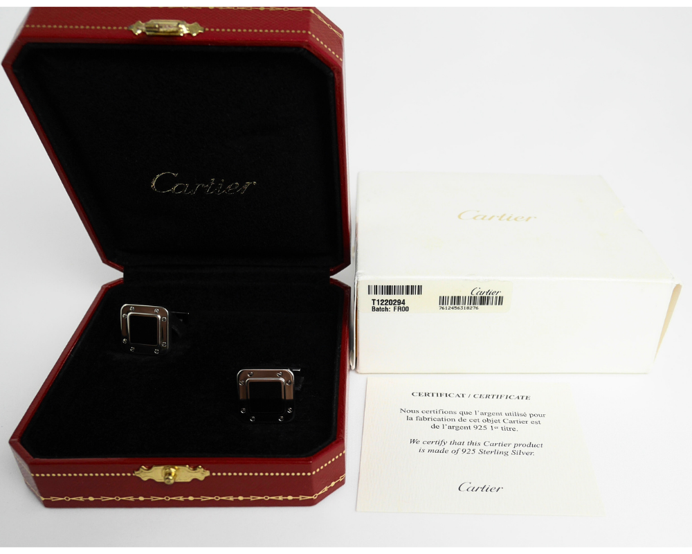 Cartier Santos Cufflinks – Silver & Onyx